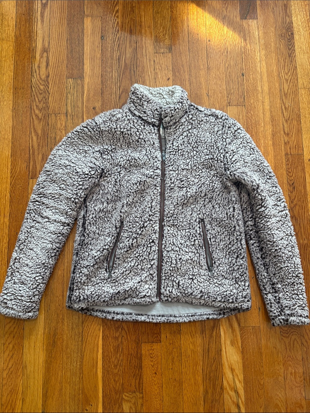 Altar'd State Plush Sherpa Zip Jacket in Light Gray